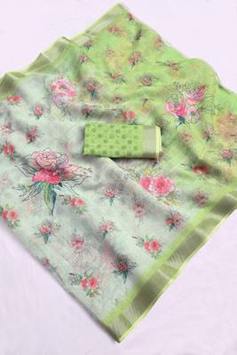 light_green printed pure cotton light green saree with blouse 6