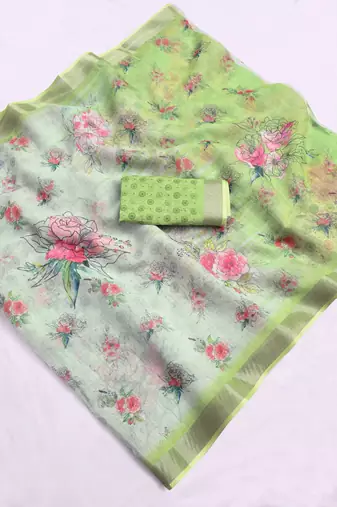 light_green printed pure cotton light green saree with blouse