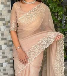 Peach Thread Embroidery Simmer Saree