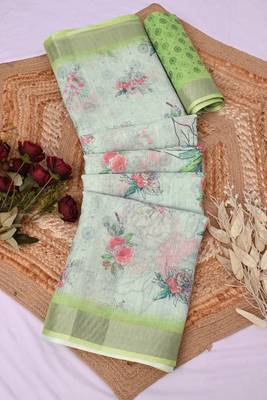 light_green printed pure cotton light green saree with blouse 7