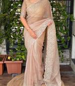 peach thread embroidery simmer saree
