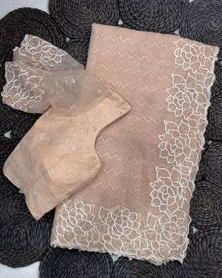peach thread embroidery simmer saree 3