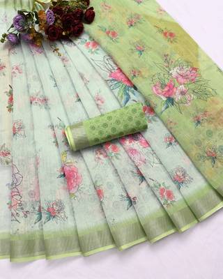 light_green printed pure cotton light green saree with blouse 8