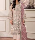 Peach chiffon semi stitched suit with embridery & sequin work