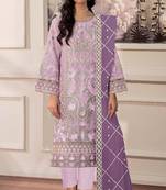 Lavender chiffon semi stitched suit with embridery & sequin work