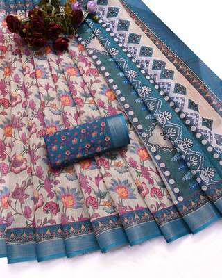 multicolor printed pure cotton multicolor saree with blouse 7