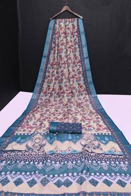multicolor printed pure cotton multicolor saree with blouse 8