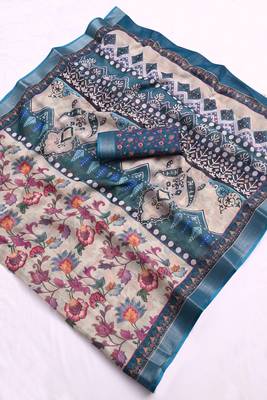 multicolor printed pure cotton multicolor saree with blouse 9