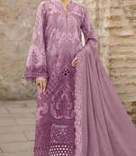 Purple chiffon semi stitched suit with embridery & sequin work