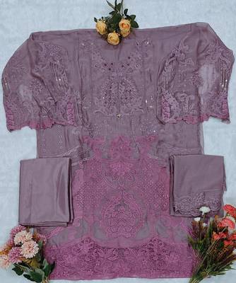 Purple chiffon semi stitched suit with embridery & sequin work 2