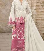 White chiffon semi stitched suit with embridery & sequin work