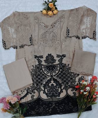 Brown chiffon semi stitched suit with embridery & sequin work 2