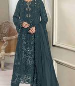 D emerald silk semi stitched suit with embridery & sequin work
