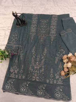 D emerald silk semi stitched suit with embridery & sequin work 2