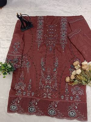 D maroon silk semi stitched suit with embridery & sequin work 2