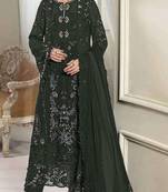 D green silk semi stitched suit with embridery & sequin work