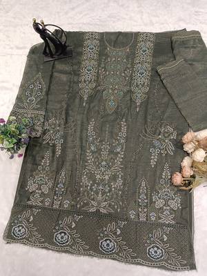 D green silk semi stitched suit with embridery & sequin work 2