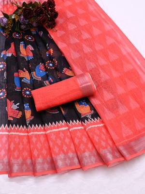 black printed pure cotton black saree with blouse 6