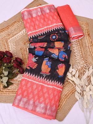 black printed pure cotton black saree with blouse 7