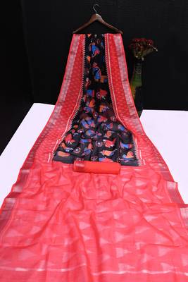 black printed pure cotton black saree with blouse 8