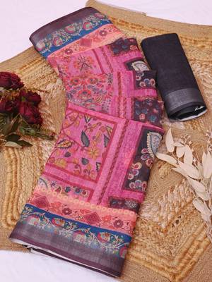 black printed pure cotton black saree with blouse 4