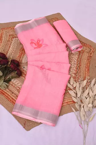 pink printed pure cotton pink saree with blouse