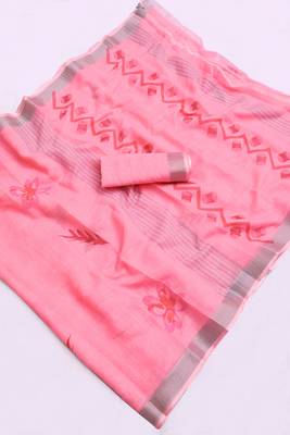 pink printed pure cotton pink saree with blouse 7