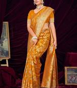  Mustard silk blend Saree with Zari & Floral Thread Work