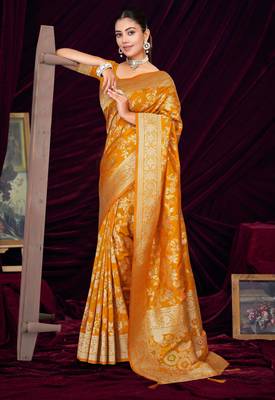  Mustard silk blend Saree with Zari & Floral Thread Work 3