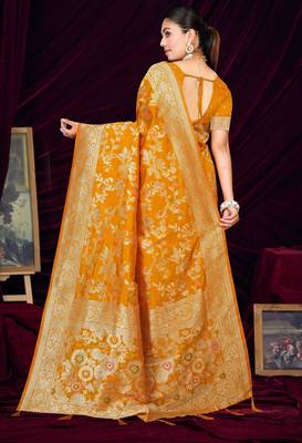  Mustard silk blend Saree with Zari & Floral Thread Work 5