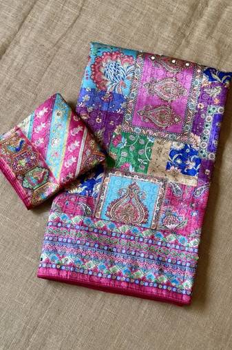 rani pink uhd position print type digital printed dola silk saree