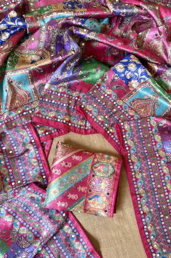 rani pink uhd position print type digital printed dola silk saree