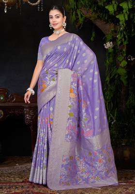  Lavender silk blend Saree with Zari & Floral Thread Work 1