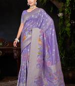 Lavender silk blend Saree with Zari & Floral Thread Work