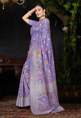  Lavender silk blend Saree with Zari & Floral Thread Work 3