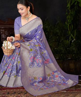  Lavender silk blend Saree with Zari & Floral Thread Work 4