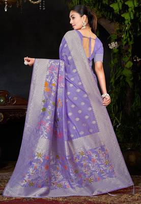  Lavender silk blend Saree with Zari & Floral Thread Work 5