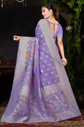  Lavender silk blend Saree with Zari & Floral Thread Work