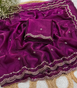 Magenta Color Beads and Handwork Satin Saree