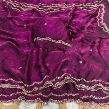 Magenta Color Beads and Handwork Satin Saree 3