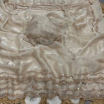 Off White Color Beads and Handwork Satin Saree 1