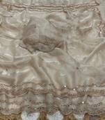 Off White Color Beads and Handwork Satin Saree
