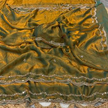 Olive Green Color Beads and Handwork Satin Saree 3