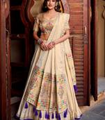 Glowing Cream Zari Embroidered Silk Wedding Wear Lehenga Choli