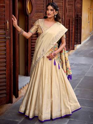 Glowing Cream Zari Embroidered Silk Wedding Wear Lehenga Choli 2