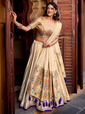 Glowing Cream Zari Embroidered Silk Wedding Wear Lehenga Choli 3