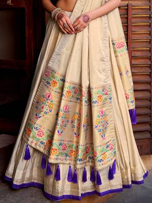 Glowing Cream Zari Embroidered Silk Wedding Wear Lehenga Choli 5