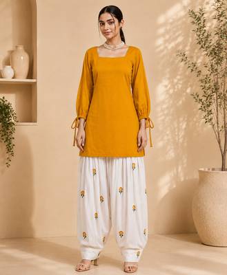 yellow rayon suit with salwar set 1