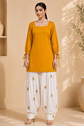 yellow rayon suit with salwar set