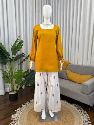 yellow rayon suit with salwar set 2